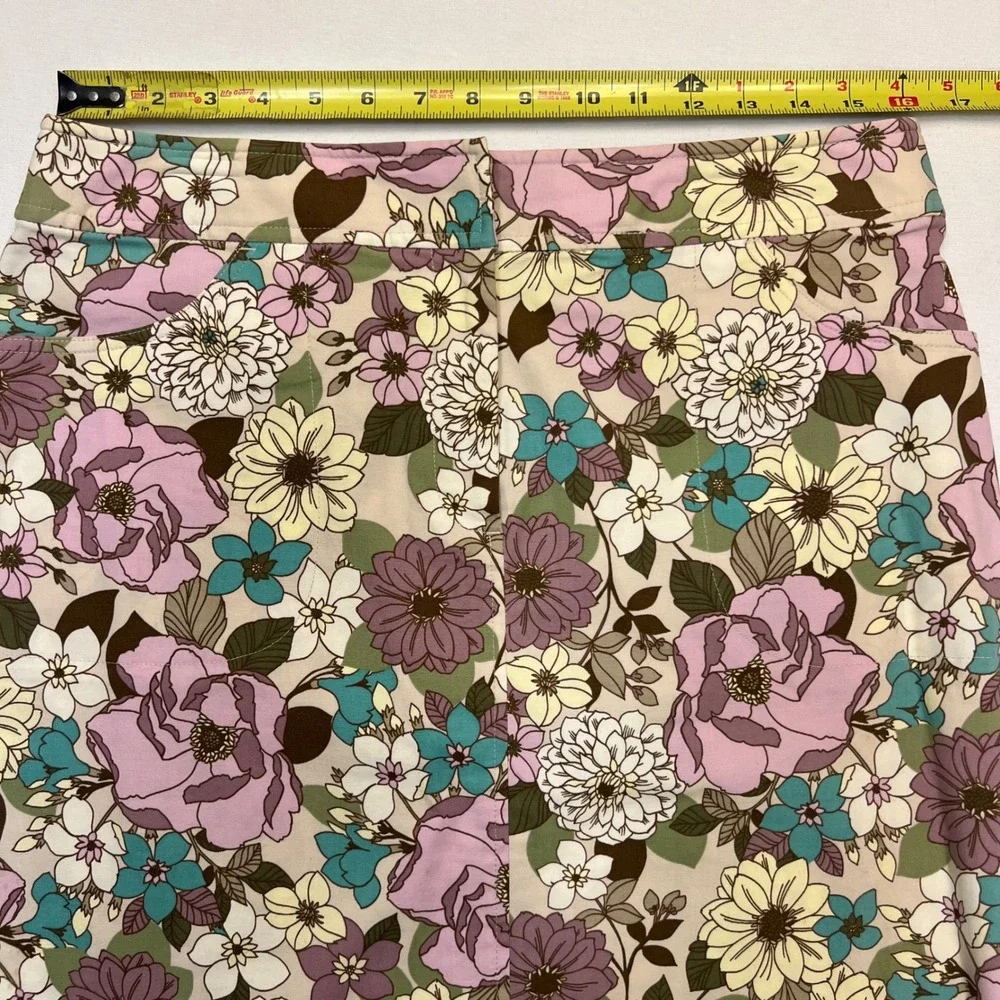 Villager Liz Claiborne‎ Purple Teal Floral Cotton Stretch Skirt Set Size 12